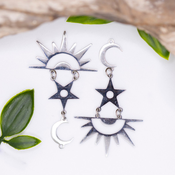 Stainless Steel 32x53mm Moon, Star, Sun Dangle Pendant