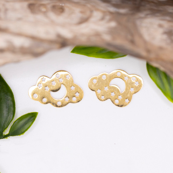 18K Gold Plated Stainless Steel 17x25mm Cloud with Stars & Moon Charm