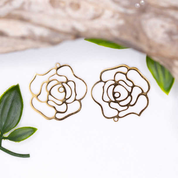 18K Gold Plated Stainless Steel 30mm Rose Pendant