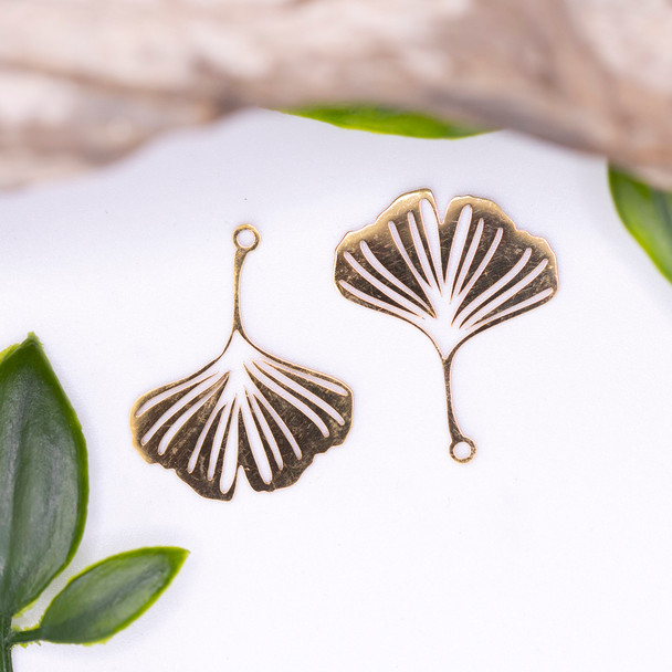 18K Gold Plated Stainless Steel 22x26 Ginkgo Leaf Charm