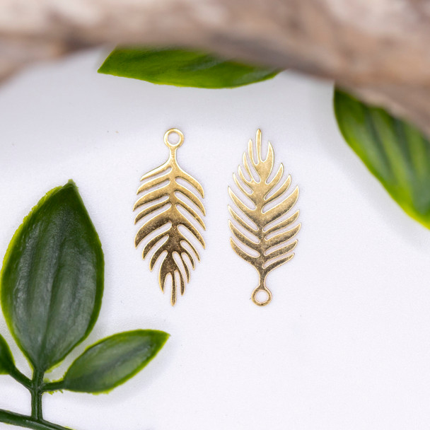 18K Gold Plated Stainless Steel 10x25mm Fern Leaf Charm