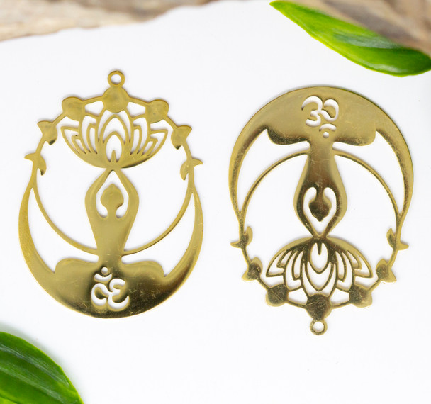 18K Gold Plated Stainless Steel 32x34mm Yoga Ohm Lotus Moonphase Pendant