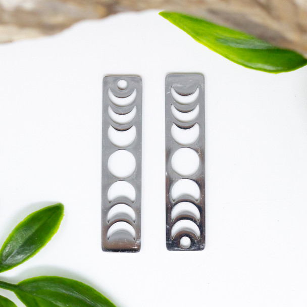 Stainless Steel 8x35mm Rectangle Moon Phases Pendant
