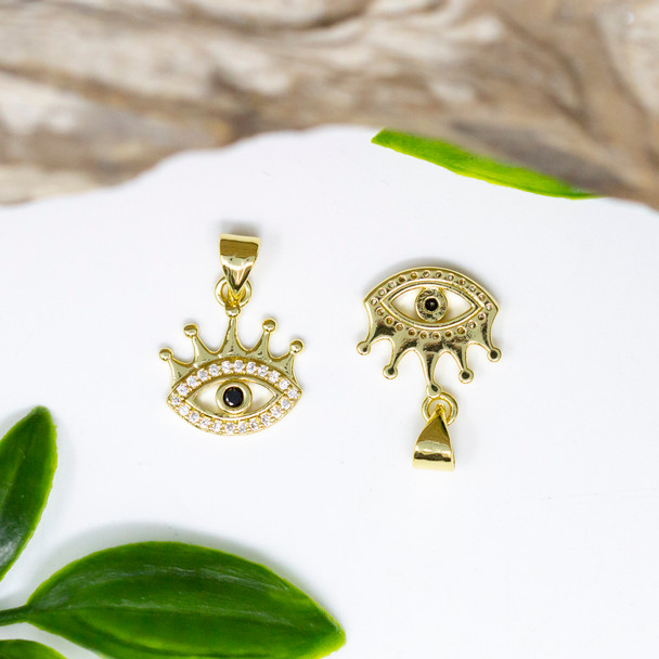 Gold Plated Micro Pave 13mm Evil Eye with Lashes Charm