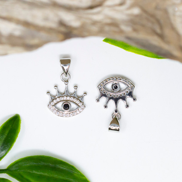 Micro Pave Silver 13mm Evil Eye with Lashes Charm