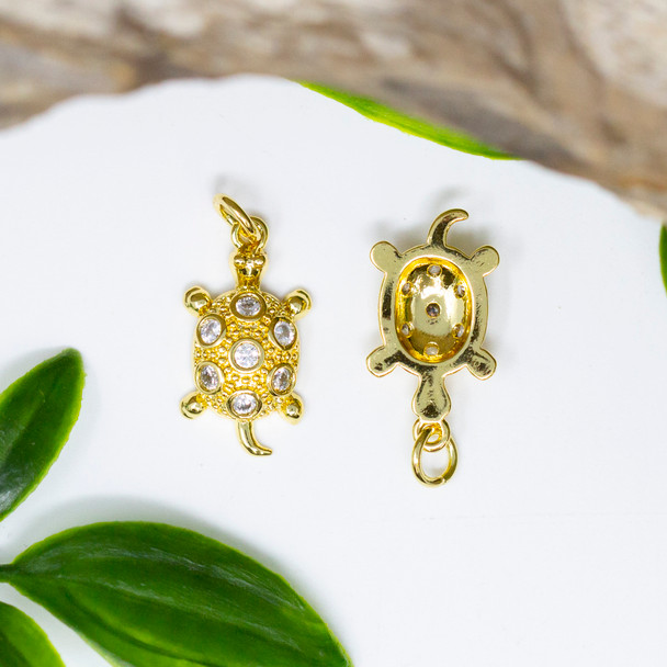 Micro Pave Gold 10x18mm Turtle Charm