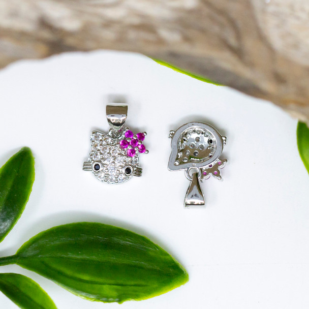 Micro Pave Silver 10x11mm Hello Kitty Charm