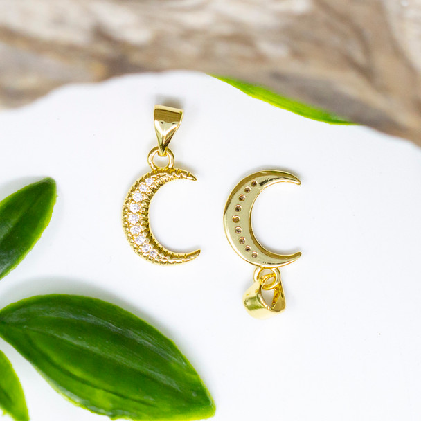 Micro Pave Gold 15x9mm Crescent Moon Charm