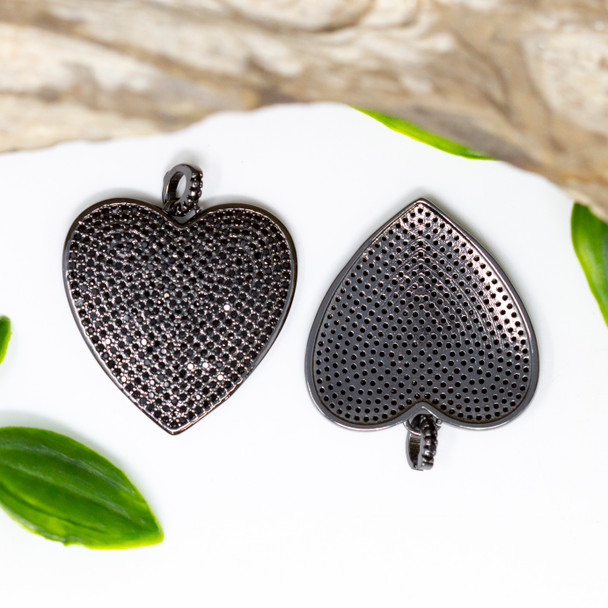 Black Plated Micro Pave 30mm Heart Pendant