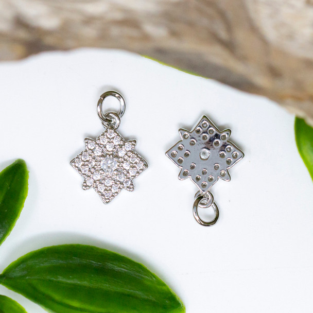 Micro Pave Silver 12mm Star Flower Charm