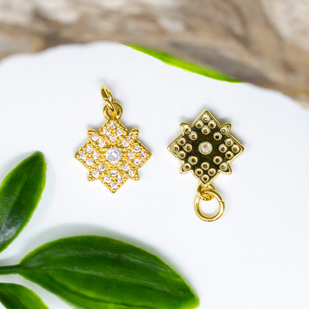 Micro Pave Gold 12mm Star Flower Charm