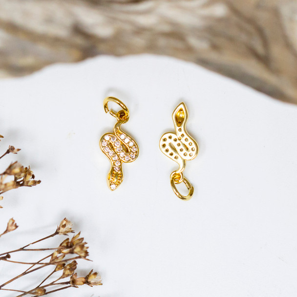 Gold Plated Micro Pave 7x14mm Snake Charm