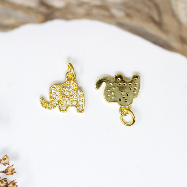 Micro Pave Gold 9x13mm Elephant Charm