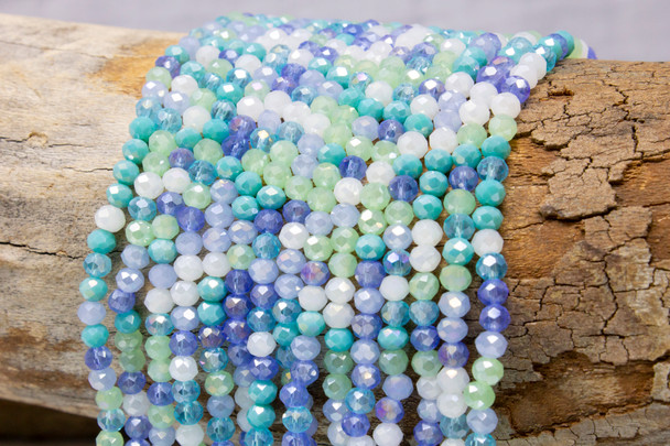 Glass Crystal Polished 3x4mm Faceted Rondelle - Blue Mix