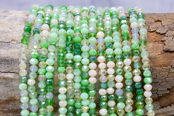 Glass Crystal Polished 3x4mm Faceted Rondelle - Green Mix