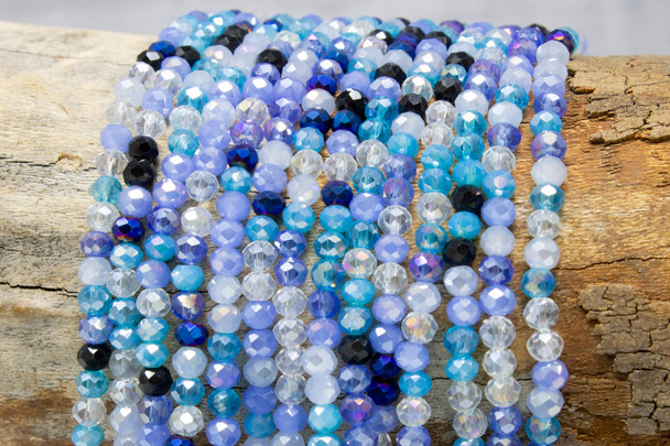 Glass Crystal Polished 3x4mm Faceted Rondelle - Dark Blue Mix