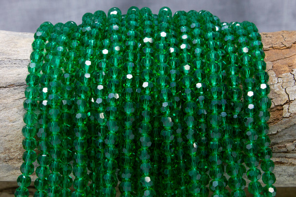 Glass Crystal Polished 5mm Faceted Round - Transparent Emerald Green