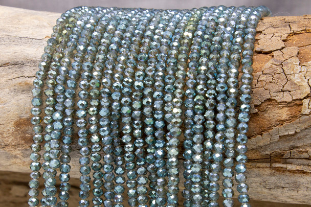 Glass Crystal Polished 3x4mm Faceted Rondelle - Green Iris