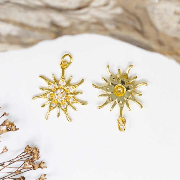 Gold Plated Micro Pave 20x22mm Sun Charm