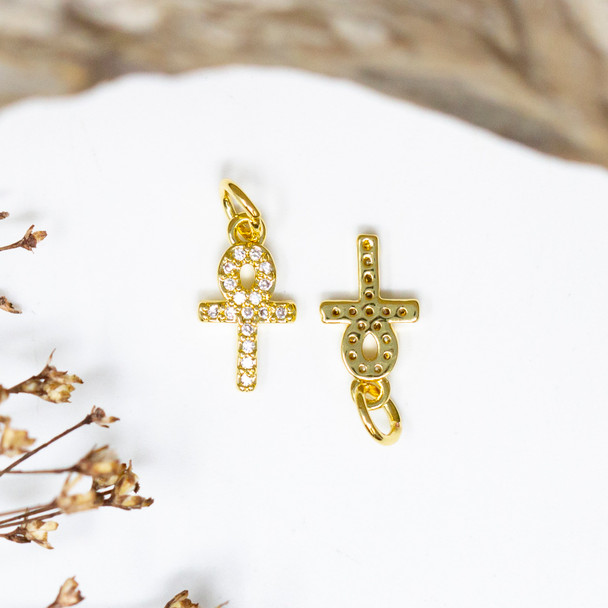 Micro Pave Gold 10x7mm Ankh Charm