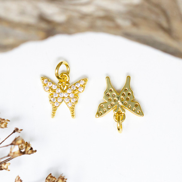 Gold Plated Micro Pave 11x12mm Butterfly Charm