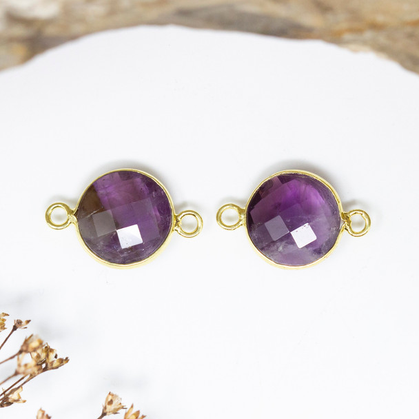 Amethyst Polished Gold Plated 13mm Faceted Coin Link