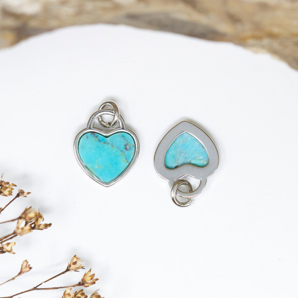 Synthetic Turquoise 14mm Heart Silver Charm