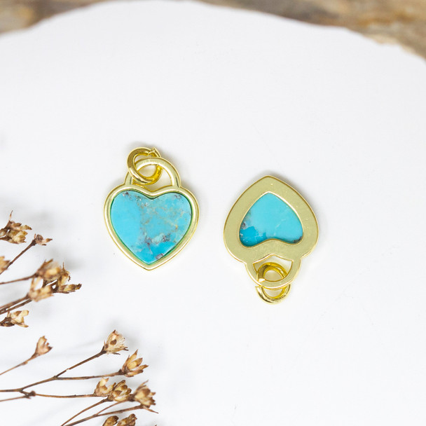 Synthetic Turquoise Polished Gold Plated 14mm Heart Charm