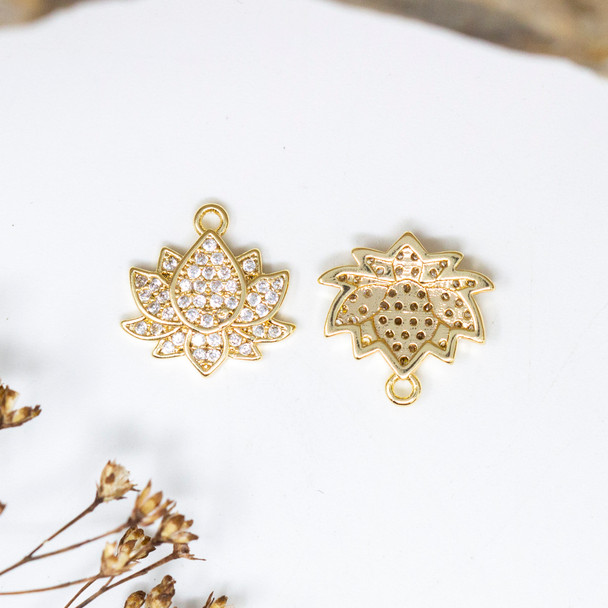 Gold Plated Micro Pave 13mm Lotus Charm