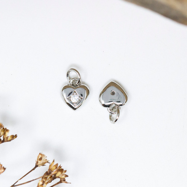 Silver Plated Micro Pave 7x6mm Heart Charm