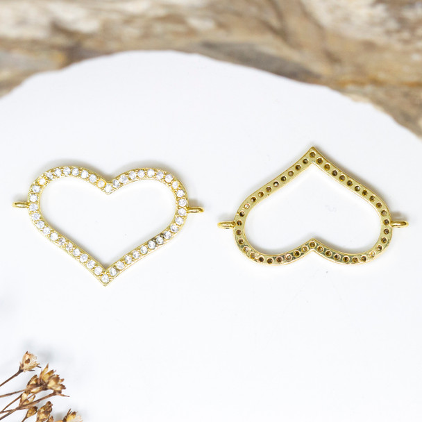 Gold Plated Micro Pave 17x28mm Heart Link