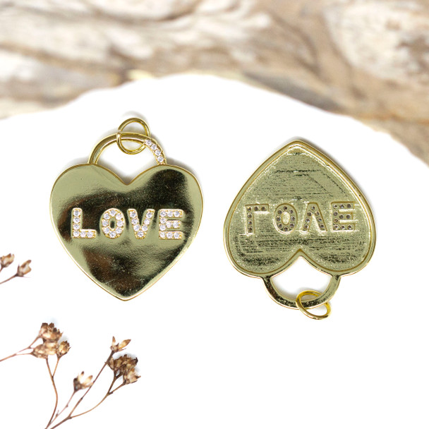 Gold Plated Micro Pave 18x25mm LOVE Heart Pendant