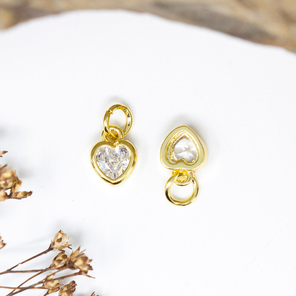 Gold Plated Micro Pave 9x6mm Heart Charm