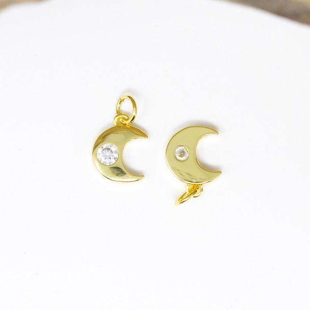 Micro Pave Gold 9x7mm Moon Charm