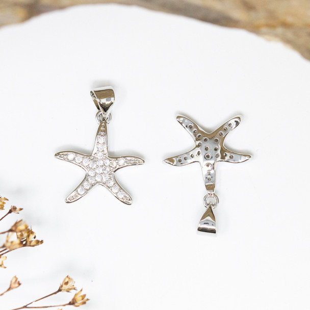 Silver Plated Micro Pave 15x14mm Starfish Charm