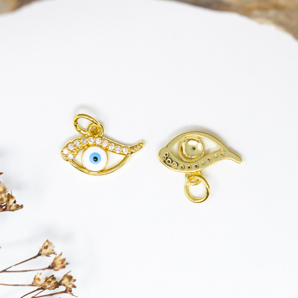 Gold Plated Micro Pave 7x13mm Enamel Blue Eye Charm