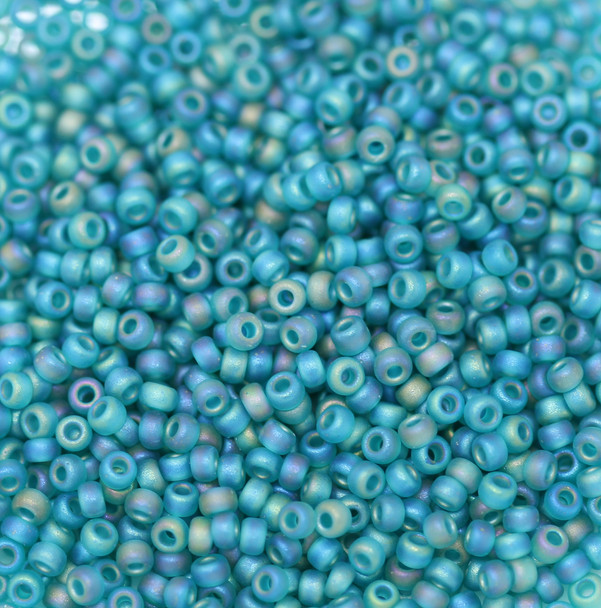 Size 11 Miyuki Seed Beads -- F259E Transparent Teal AB Matte