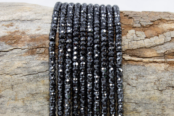Black Zircon CZ AA Grade Polished 2x3mm Faceted Rondelle