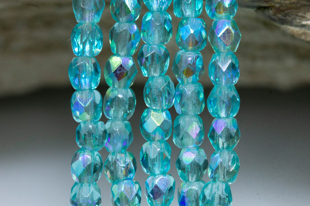 Fire Polish 3mm Faceted Round - Light Teal AB