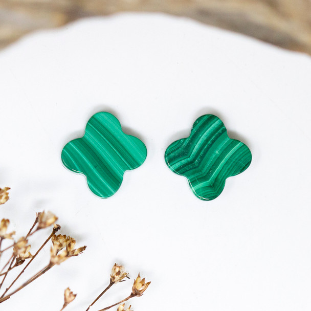 Malachite A Grade Polished 13mm Double Sided Cross / Flower Bead