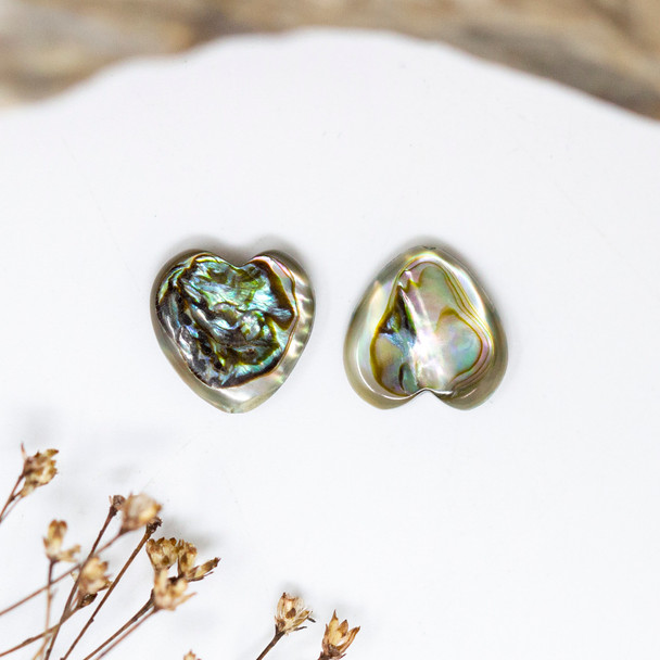 Abalone Polished 12mm Double Sided Center Drill Heart Bead