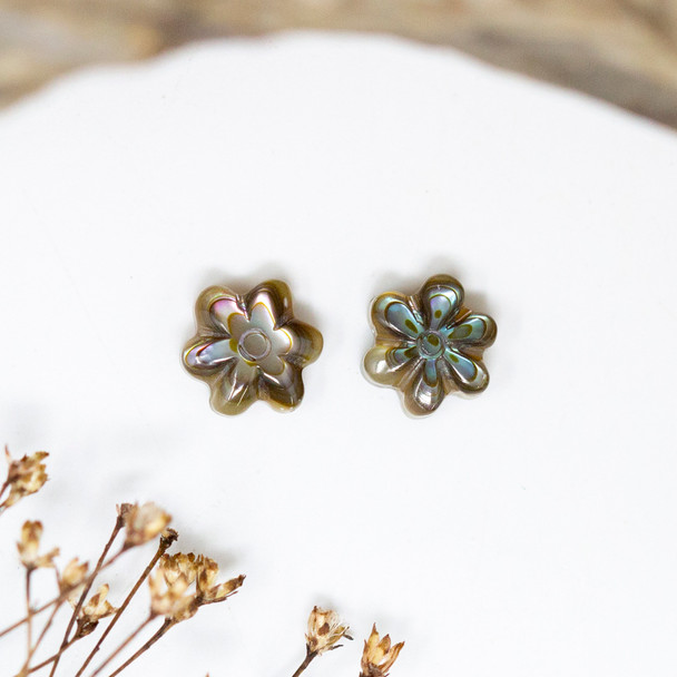 Abalone Polished 9mm Double Sided Carved 6 Petal Flower Bead