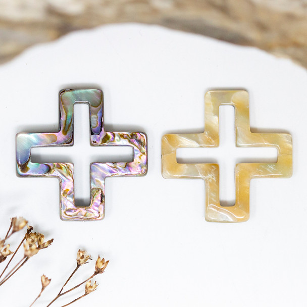 Abalone Polished 25mm Double Sided Square Cross Bead
