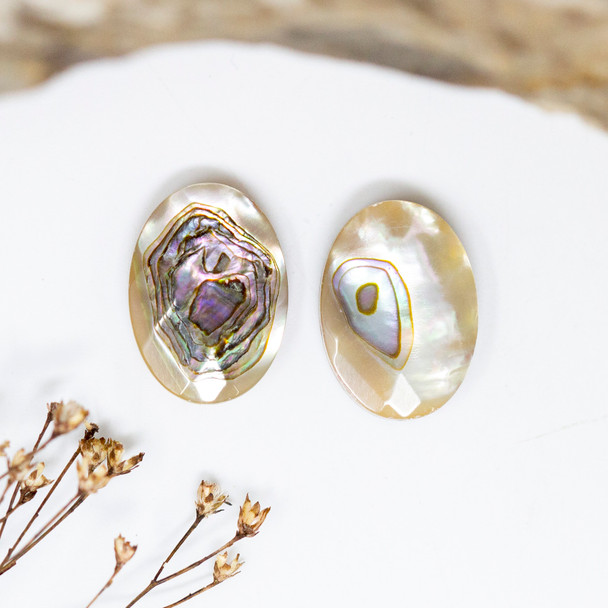 Abalone 13x18mm Double Sided Faceted Puff Oval