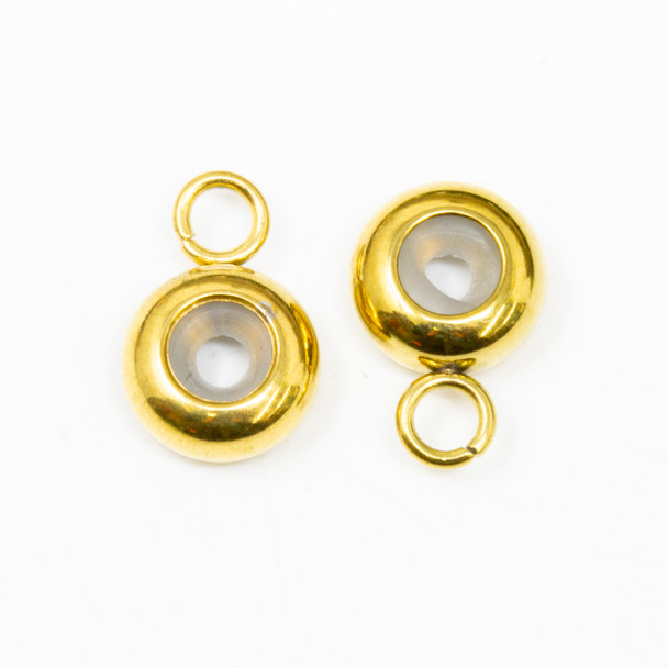 Gold Plated 8mm Silicone Suction Bead with Ring - 3mm Hole