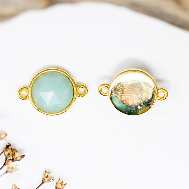 Amazonite Polished Gold Plated 10mm Faceted Coin Link