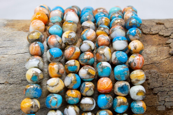 Kingman Turquoise, Spiny Oyster Polished 6-7mm Round Nugget