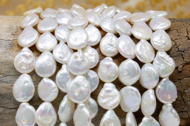 Freshwater Pearls Polished White 11-14mm Flat Drop Coin