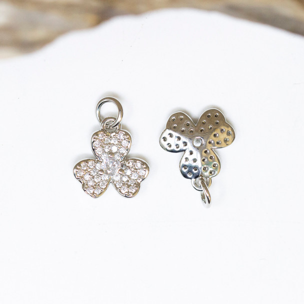 Silver Plated Micro Pave 11x12mm Clover Charm