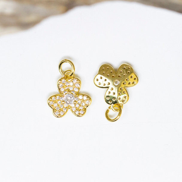 Gold Plated Micro Pave 11x12mm Clover Charm